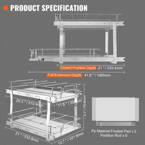 Vevor Schieberegale Doppelt 33x53cm Chrom Küche Badezimmer Schränke Hgs214w21d15h80ocv0