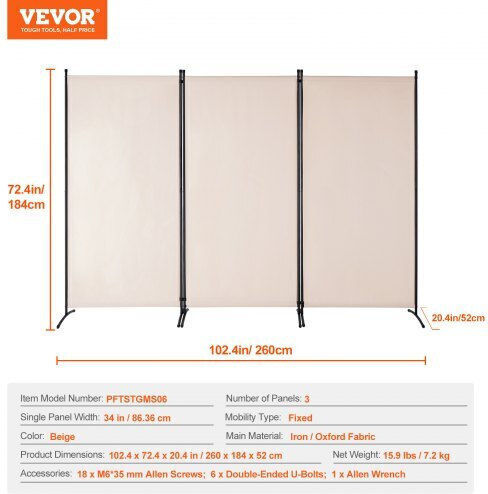 Vevor Dekorativer Raumteiler Stoff 260x184cm