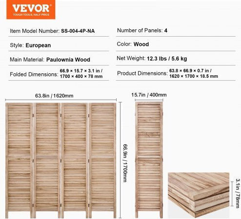 Vevor Διακοσμητικό Παραβάν Ξύλινο 162x170cm