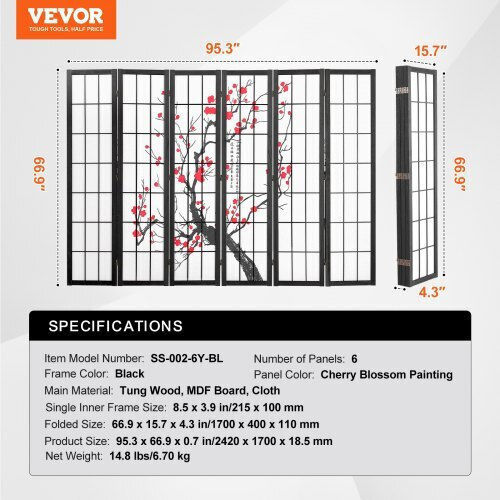 Vevor Decorativ Paravan Lemn 242x170cm