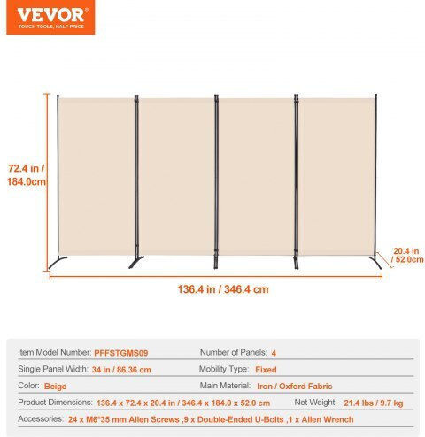 Vevor Διακοσμητικό Παραβάν Υφασμάτινο 346.4x184cm