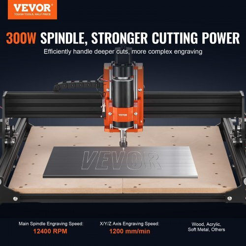 Vevor CNC Router Machine 400x400x60mm 300W 3 Axes Grbl 1200rpm Offline Controller Wood Acrylic MDF PVC Plastic Foam Skdkj4040cm04tpdjv2