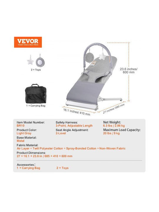 Vevor Χειροκίνητο Relax Μωρού Γκρι για Παιδί έως 9kg