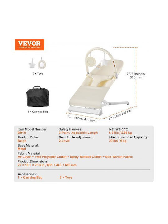 Vevor Χειροκίνητο Relax Μωρού Μπεζ για Παιδί έως 9kg