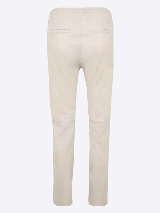 Women's Fabric Trousers with Elastic Ecru