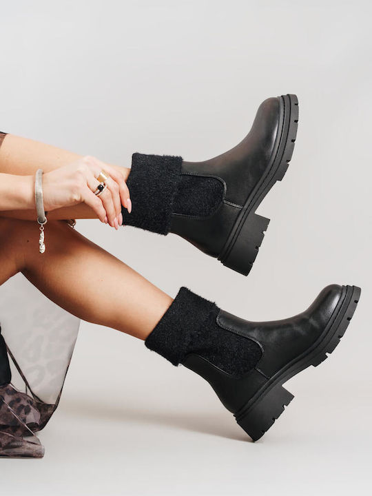 Black Ankle Boots Wool Texture