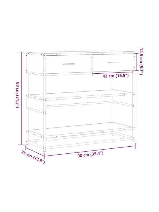 Console Table Wood & Metal Coffee L90xW35xH80cm