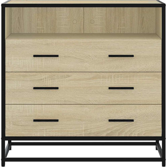 Wooden & Metallic Chest of Drawers Sonoma Oak 70x41x70cm