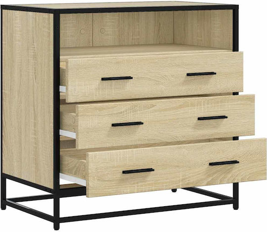 Wooden & Metallic Chest of Drawers Sonoma Oak 70x41x70cm