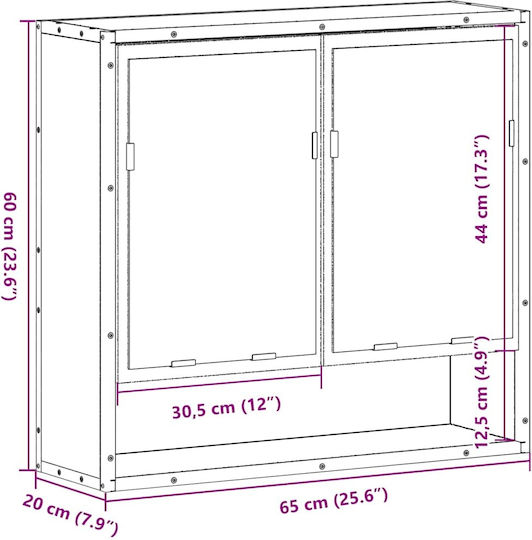 vidaXL Bathroom Mirror made of Metal with Cabinet 65x20cm Gray