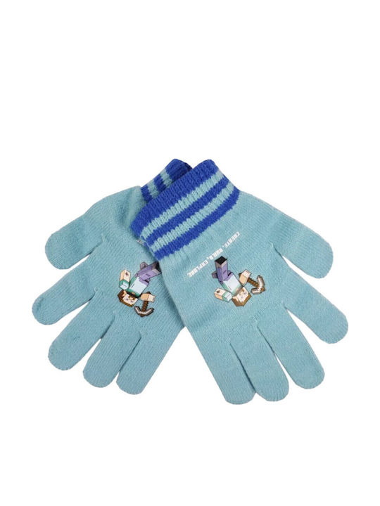 Kids Beanie Set with Gloves Knitted Light Blue