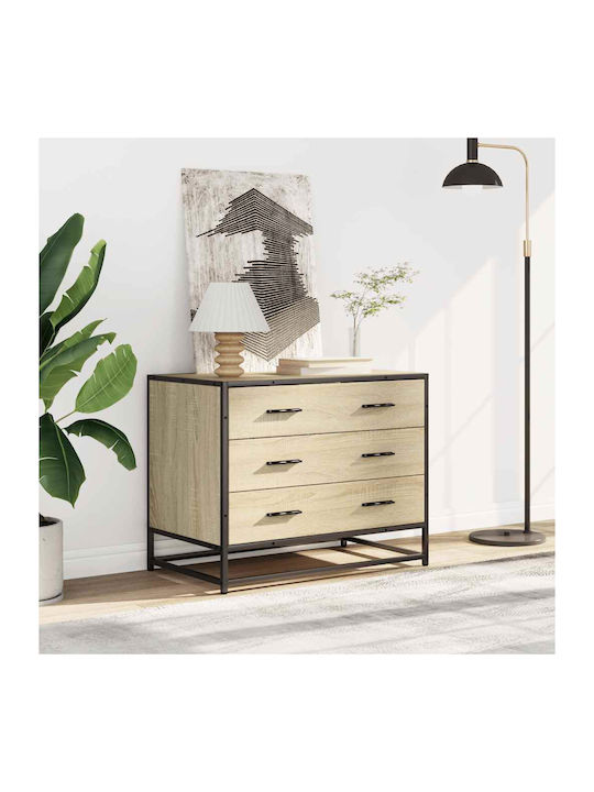 Wooden & Metallic Chest of Drawers Sonoma Oak 70x41x56cm