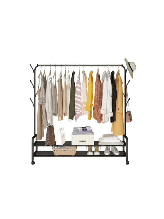 Wheeled Floor Garment Rack made of Metal Black 110x55x160cm