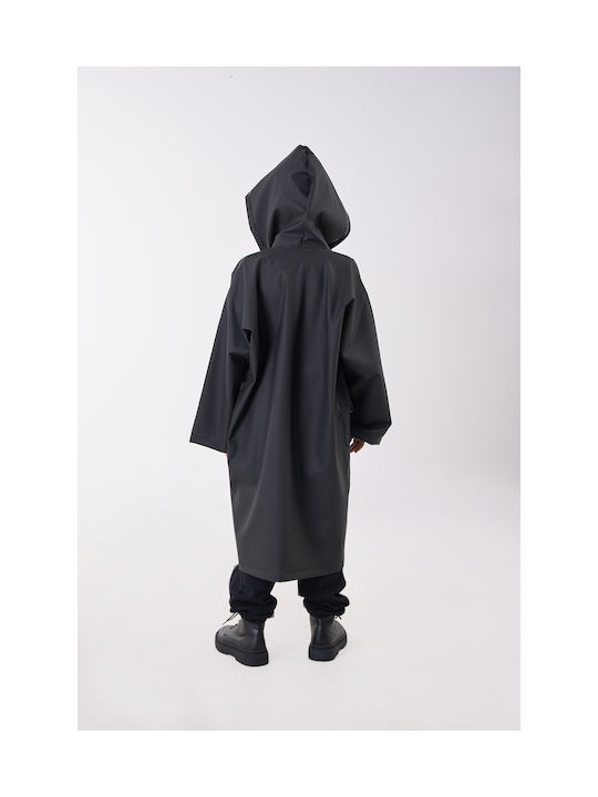 Anorak Waterproof Kids Trench Coat Long with Hood Black