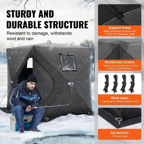 Vevor Winter Fishing Tent Pop Up Black for 2 People 165x150x165cm Fishing Tent