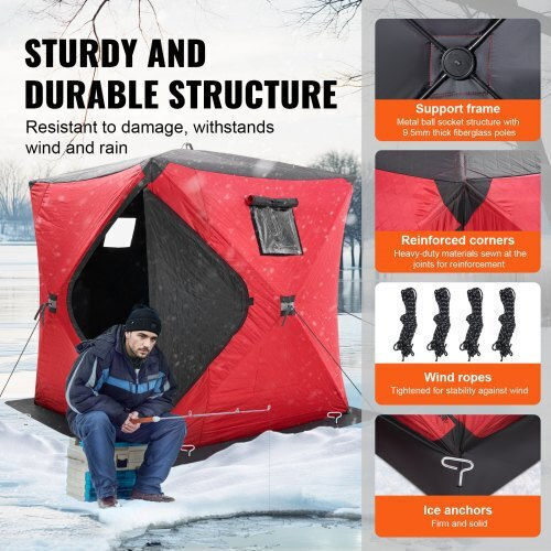 Vevor Fishing Tent Red for 4 People 180x180x200cm Fishing Tent