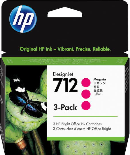HP 712 Original Pack of 3 InkJet Printer Inks Magenta (3ED78A)