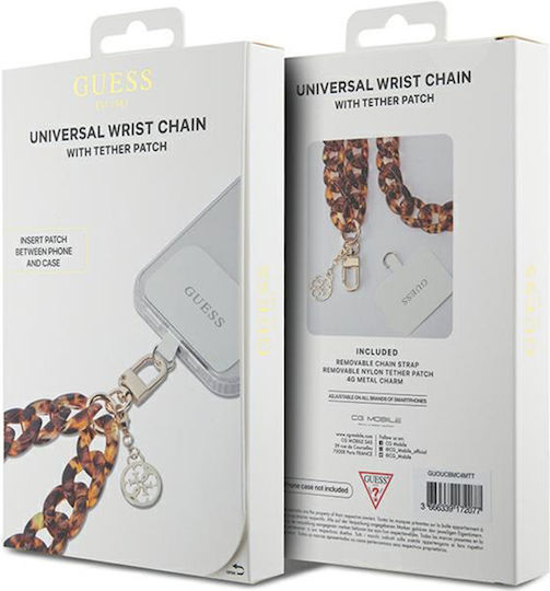 Guess Universal Big Hand Strap Acrylic 4G Charm Handgelenkriemen für Handys Braun