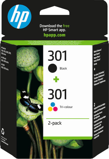 HP 301 Original Pack of 2 InkJet Printer Inks Multiple (Color) / Black (N9J72AE)