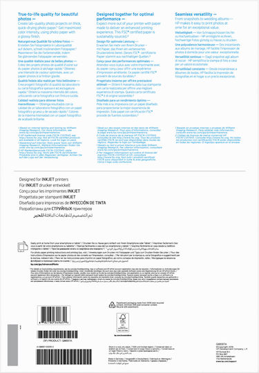 HP Advanced Glossy Photopaper Photo Paper A3 250gr/m² for Printers Inkjet 20 Sheets
