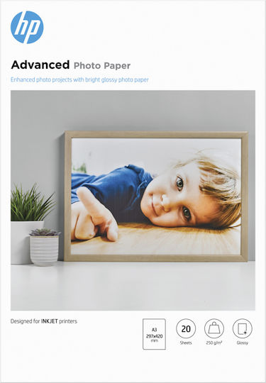 HP Advanced Glossy Photopaper Photo Paper A3 250gr/m² for Printers Inkjet 20 Sheets