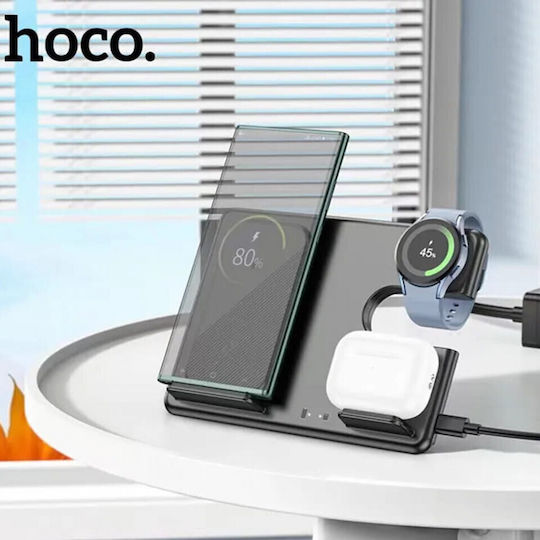 Hoco Ασύρματος Φορτιστής (Qi Pad) 15W Power Delivery / Quick Charge 3.0 Μαύρος (CQ2 Flash 3-in-1)