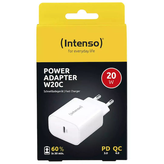 Intenso Φορτιστής Χωρίς Καλώδιο με Θύρα USB-C 20W Λευκός (W20C)