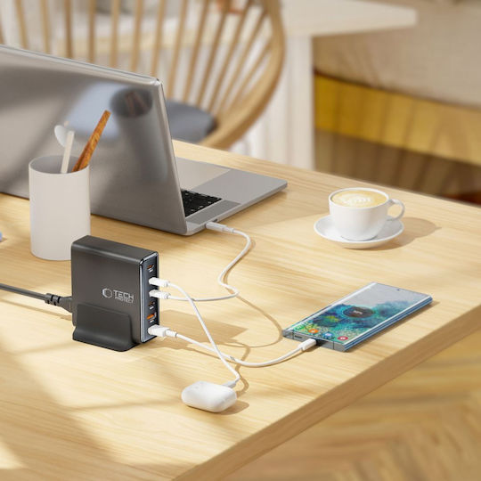 Tech-Protect Βάση Φόρτισης GaN με 2 Θύρες USB-A και 4 Θύρες USB-C 80W Power Delivery / Quick Charge 3.0 σε Μαύρο χρώμα