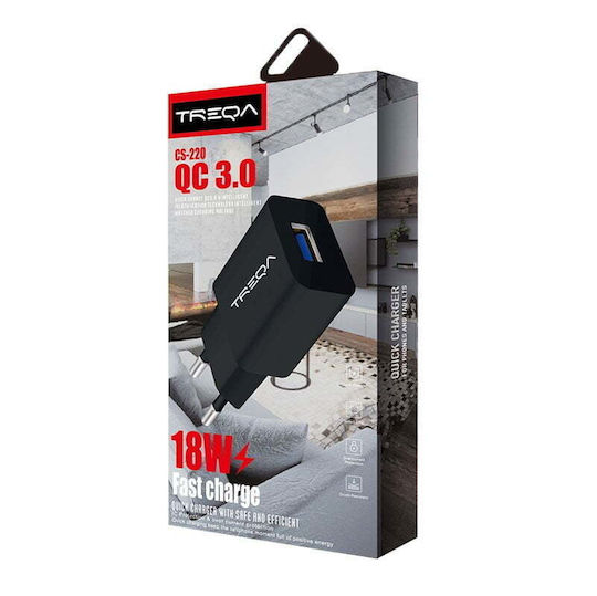 Treqa Ladegerät mit USB-A Anschluss und Kabel USB-C 18W Weißs (CS-220)