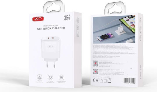 XO Φορτιστής Χωρίς Καλώδιο GaN με 2 Θύρες USB-C 35W Quick Charge 3.0 Λευκός (L140)