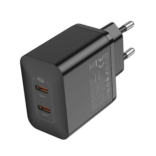 Hoco Φορτιστής Χωρίς Καλώδιο με 2 Θύρες USB-C 45W Power Delivery Μαύρος (N35 Streamer)