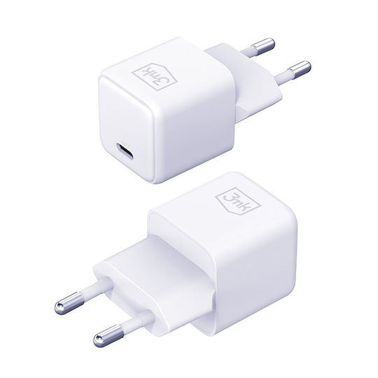 3MK Φορτιστής GaN με Θύρα USB-C και Καλώδιο USB-C - USB-C 25W Power Delivery Λευκός (Hyper)