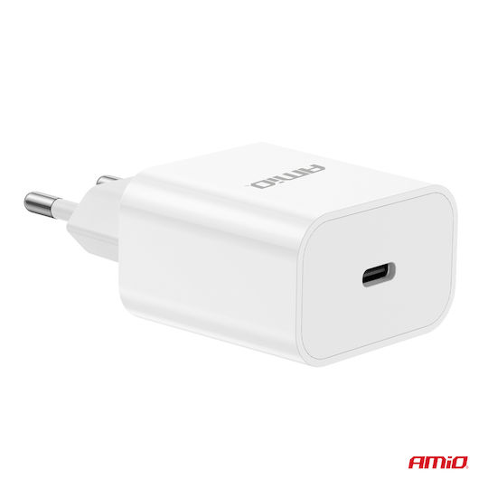 AMiO Încărcător Fără Cablu cu Port USB-C 20W Livrarea energiei Albς (03891)