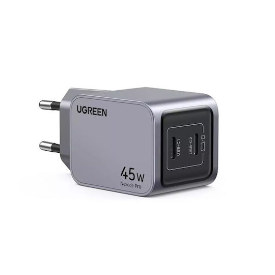 Ugreen Charger Without Cable GaN with 2 USB-C Ports 45W Power Delivery / Quick Charge 3.0 Gray (Nexode Pro)