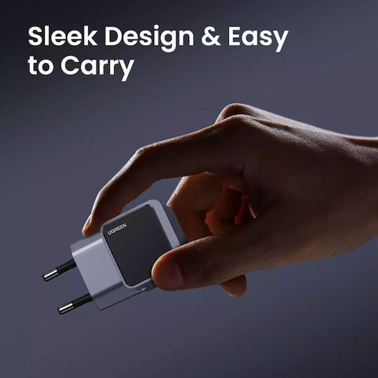 Ugreen Φορτιστής Χωρίς Καλώδιο GaN με Θύρα USB-C 30W Power Delivery / Quick Charge 3.0 Γκρι (Nexode S Χ503)
