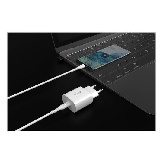 Devia Charger Without Cable with USB-C Port 25W Power Delivery Whites (EA315)