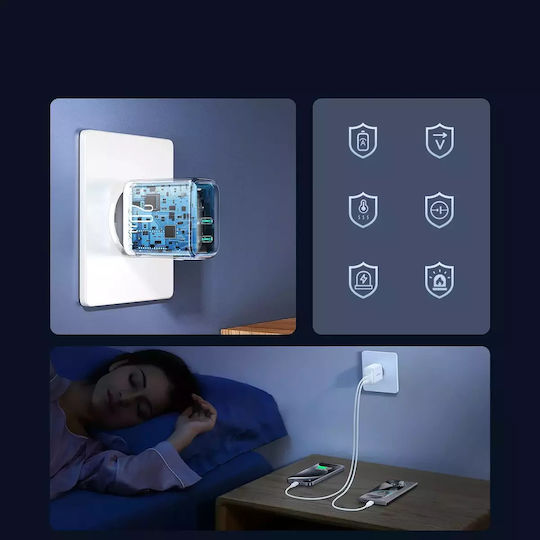 Joyroom Φορτιστής Χωρίς Καλώδιο με 2 Θύρες USB-C 20W Power Delivery / Quick Charge 3.0 Λευκός (JR-TCF12)