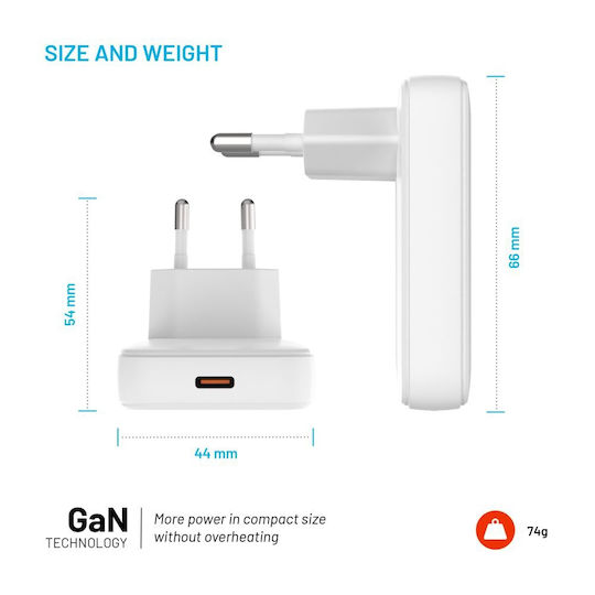Fixed Зарядно без кабел GaN с USB-C порт 30W Power Delivery Бял (FIXCG30S-C-WH)
