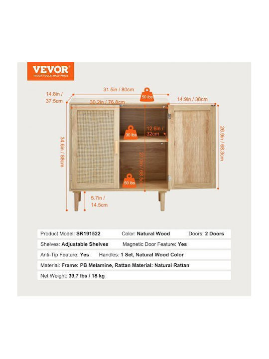 Cabinet Storage Wooden L80xW37.5xH88cm