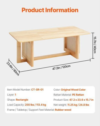 Rectangular Central Coffee Table Made of Brown Bamboo W120xD60xH40cm