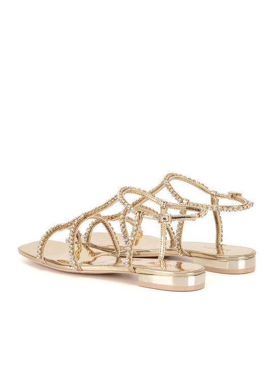 Flache Sandalen für Damen in Gold Farbe