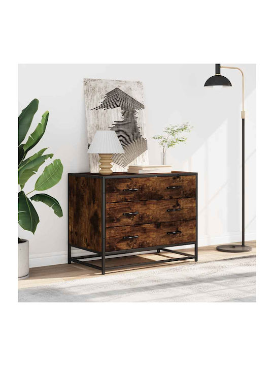 Wooden & Metallic Chest of Drawers Smoked Oak 70x41x56cm