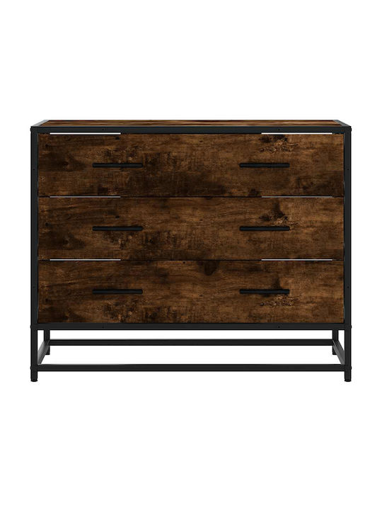 Wooden & Metallic Chest of Drawers Smoked Oak 70x41x56cm