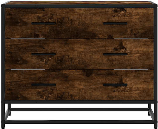 Wooden & Metallic Chest of Drawers Smoked Oak 70x41x56cm