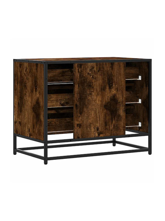 Wooden & Metallic Chest of Drawers Smoked Oak 70x41x56cm