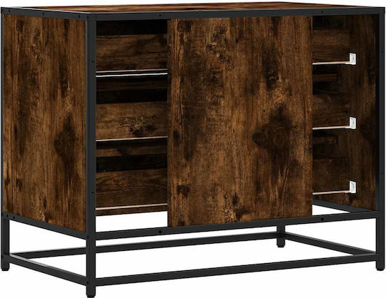 Wooden & Metallic Chest of Drawers Smoked Oak 70x41x56cm