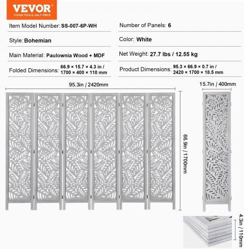 Vevor Dekorativer Raumteiler Hölzernes 242x170cm