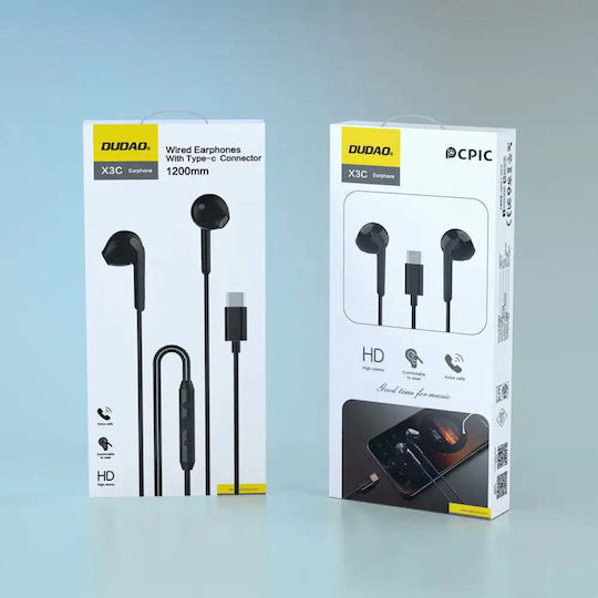 Dudao X3C In-ear Handsfree Ακουστικά με Βύσμα USB-C Μαύρο