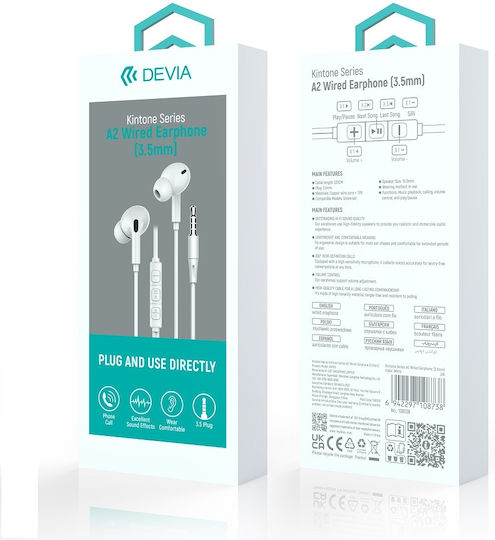 Devia Kintone A2 In-Ear Freisprecheinrichtung Kopfhörer mit Stecker 3.5mm Weiß