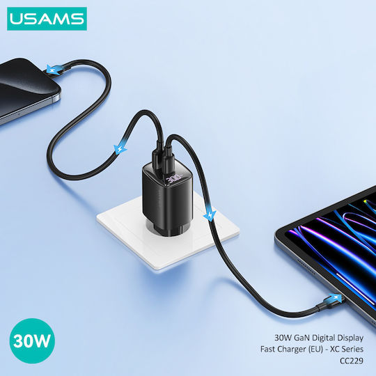 Usams Usams Kabelloser GaN 30W Stromlieferung Schnellladetechnologie Schwarz (CC229)